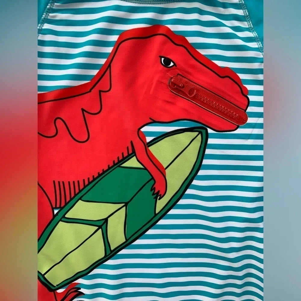 Andy & Evan Size 5 Dinosaur Zipper Long Sleeve Rash Guard